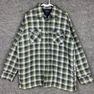 Vintage Arrow Sportswear Quilted‎ Cotton Blue Green Flannel Button Down Shirt L